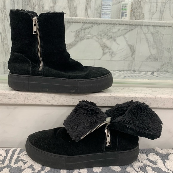 J Slides Henley Booties Black Platform Suede 6 - Picture 1 of 4